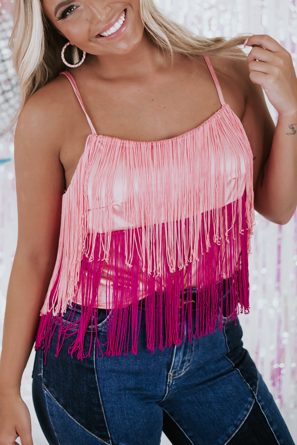 For The Love Of Fringe Tank, Pink Multi