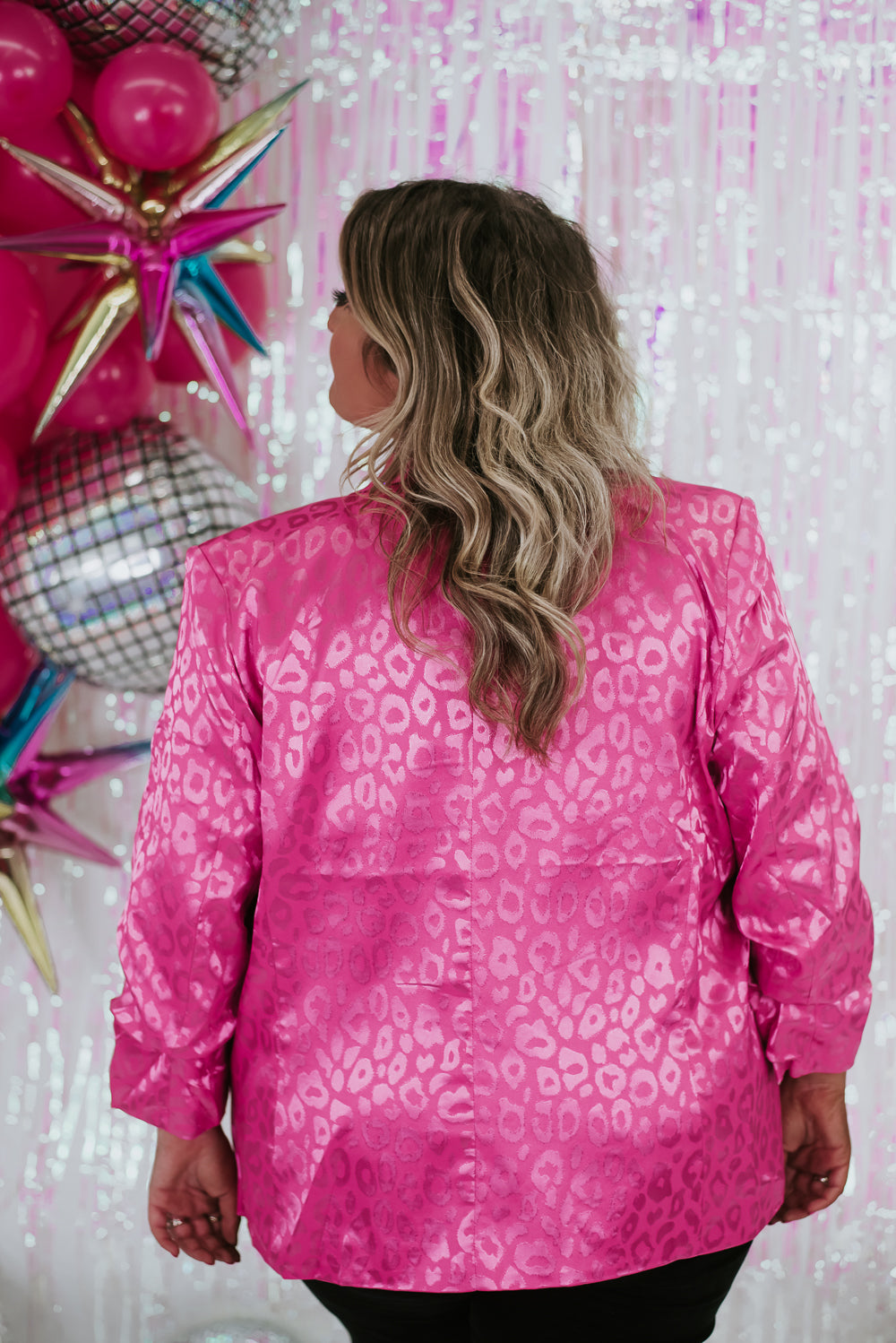 Cheetah Print Satin Blazer, Hot Pink