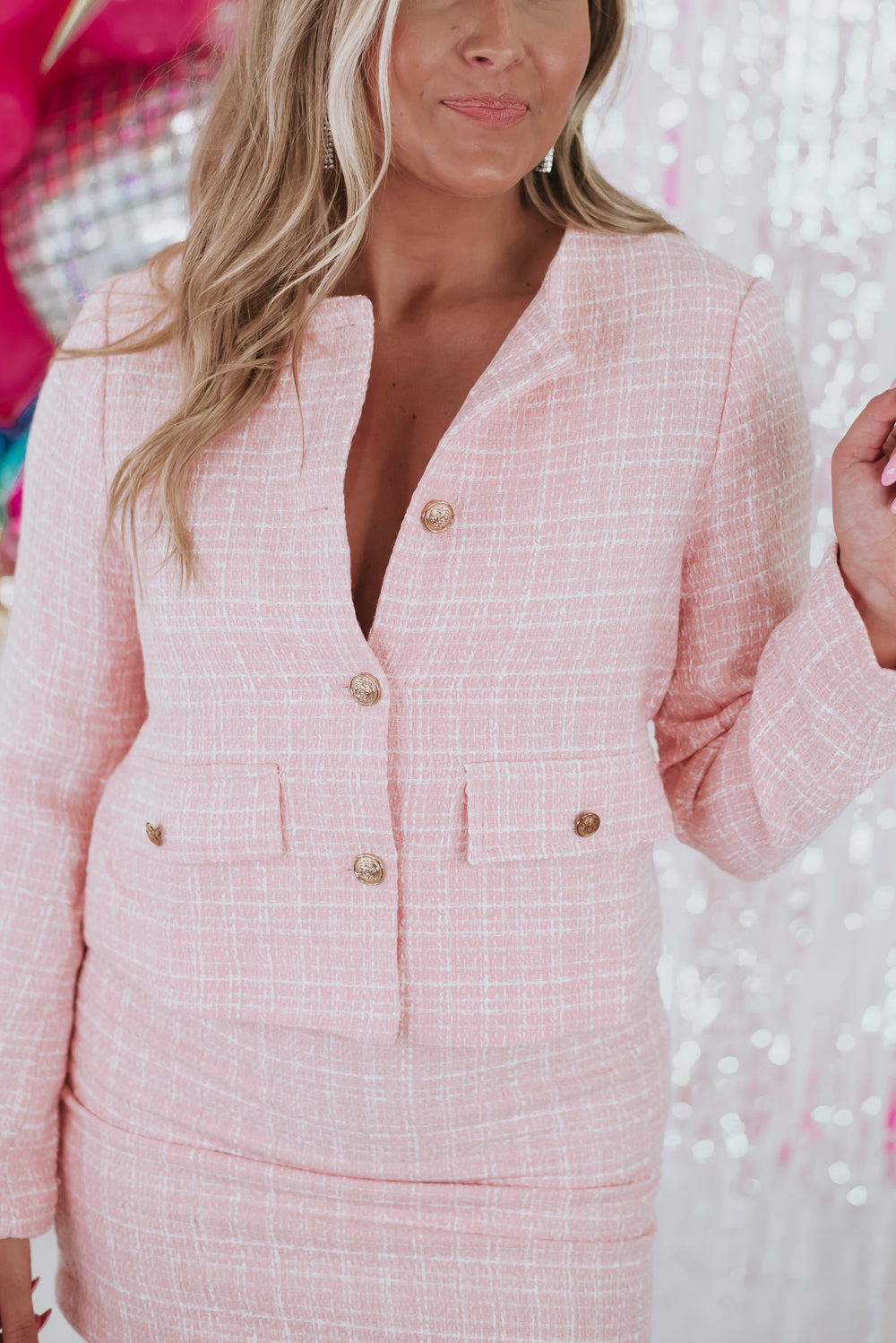 As If Tweed Blazer Set, Pink