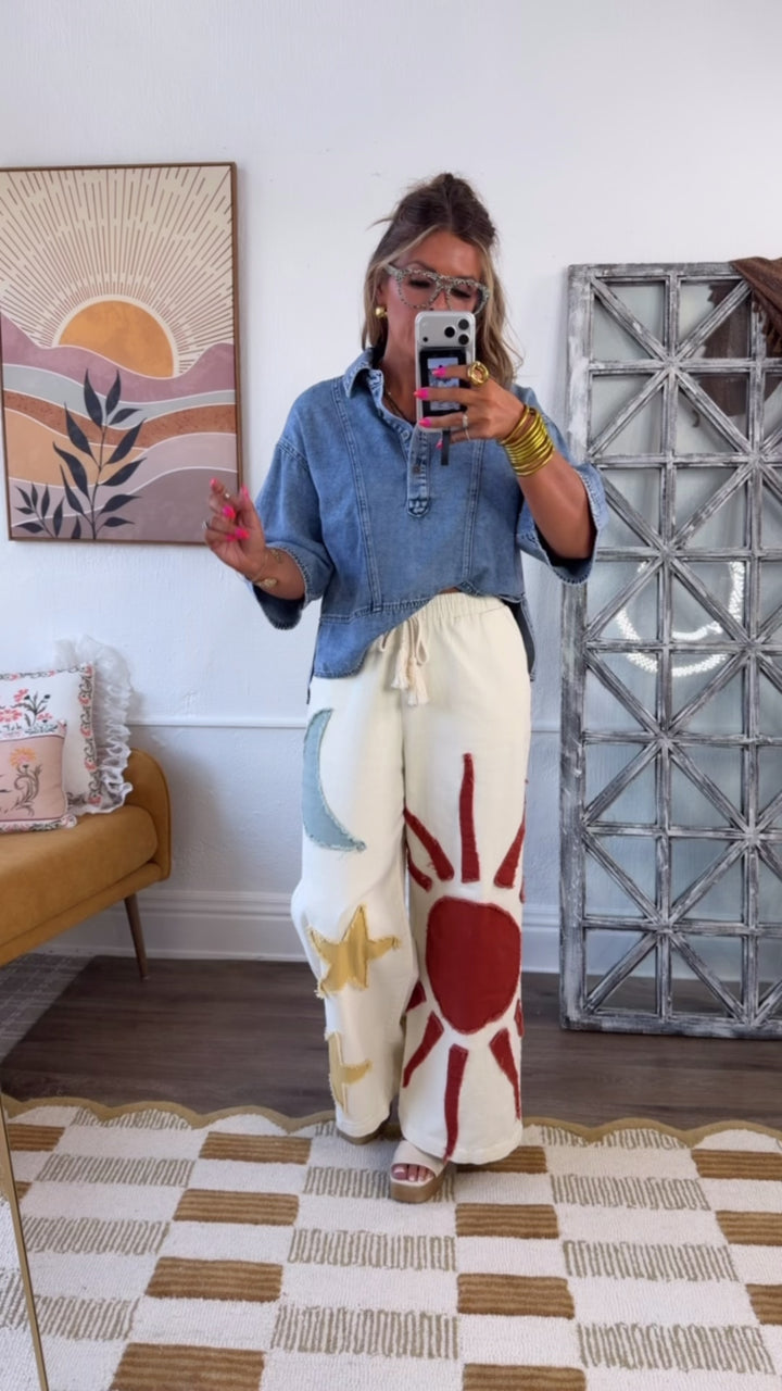 Golden Sun Designed Pants, Ivory