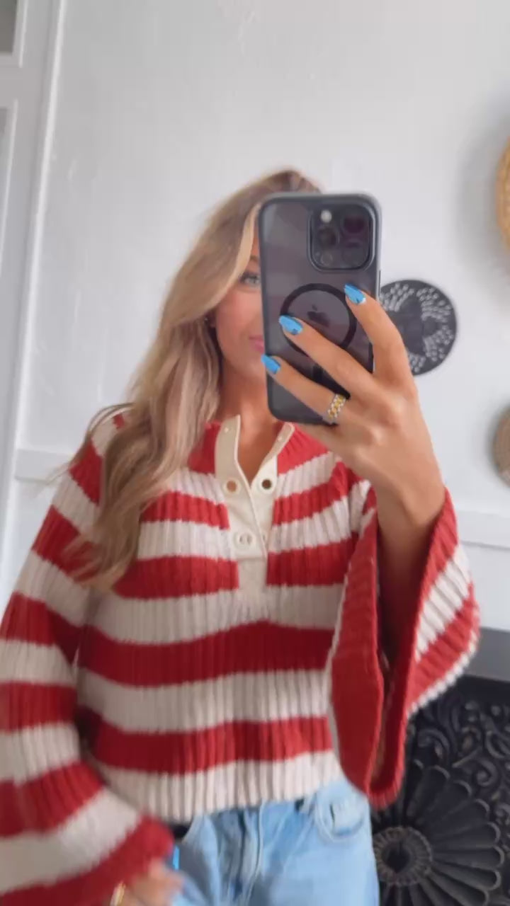 Say Less Striped Sweater, Orange/Taupe