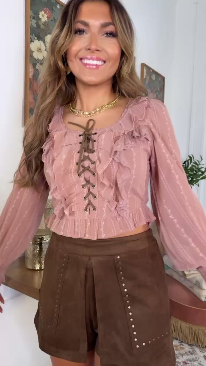 Springline Lace Up Top, Blush