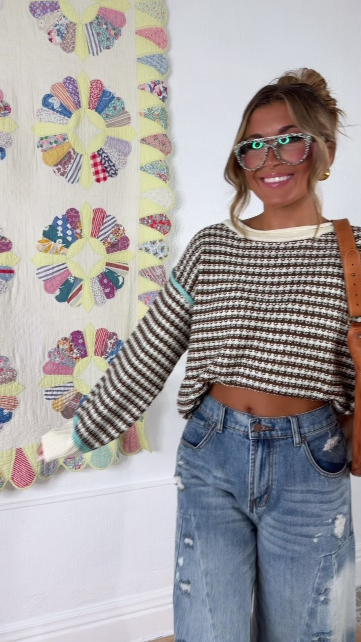 Soft Stripe Mocha Sweater, Brown/Aqua