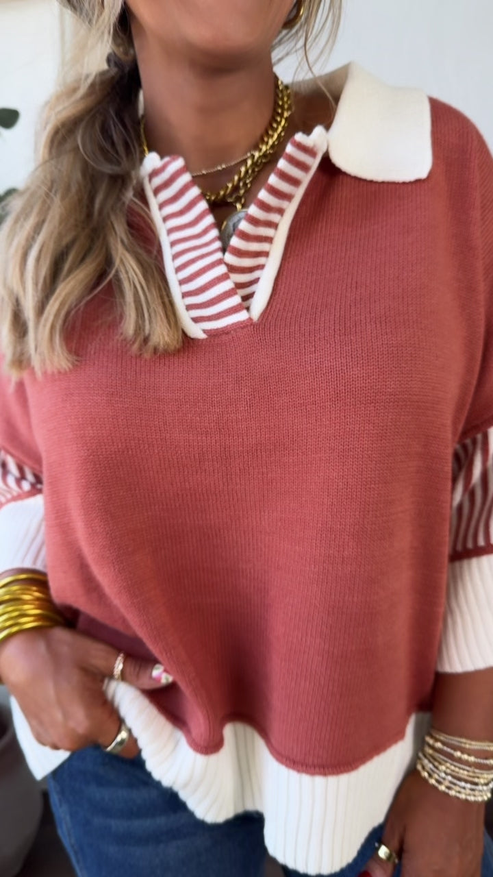 Throwback Collared Sweater, Rust