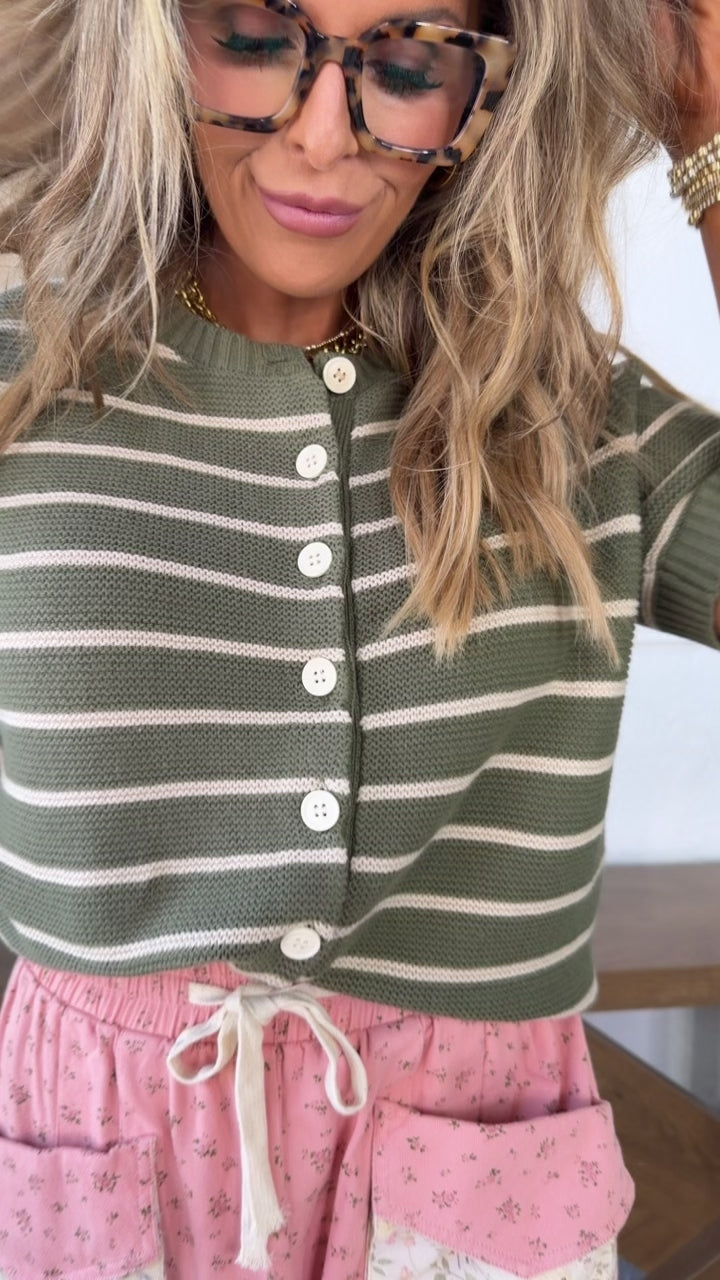 June Button Sweater, Olive/Taupe