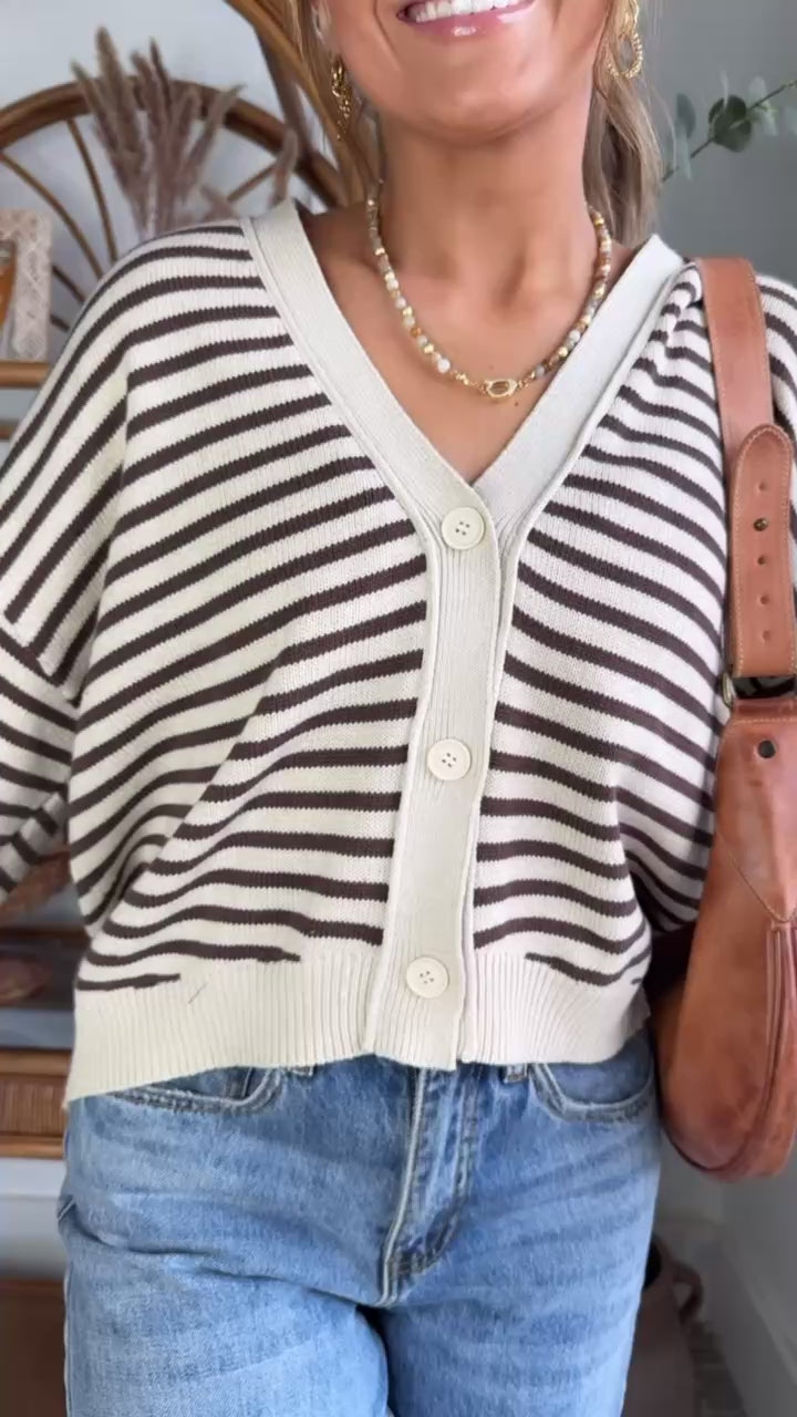 Cocoa Drizzle Striped Cardigan, Brown