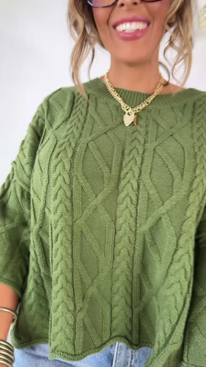 Winter Washed Knit Sweater, Olive