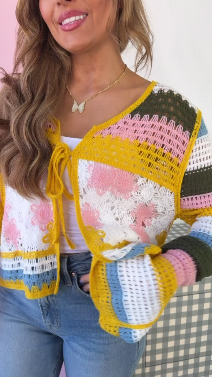 Ocean Stitch Knit Cardigan, Yellow Multi