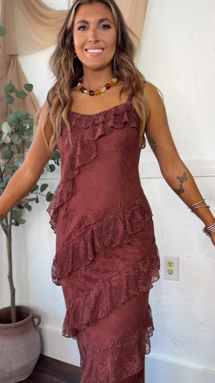 Secrets Of Us Ruffled Dress, Brown