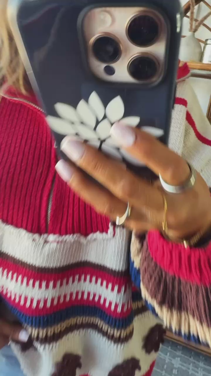 The Cabin Half Zip, Sand/Red Multi