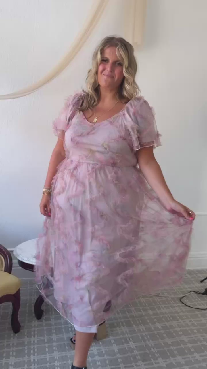 Floral Tulle Maxi Dress, Pink
