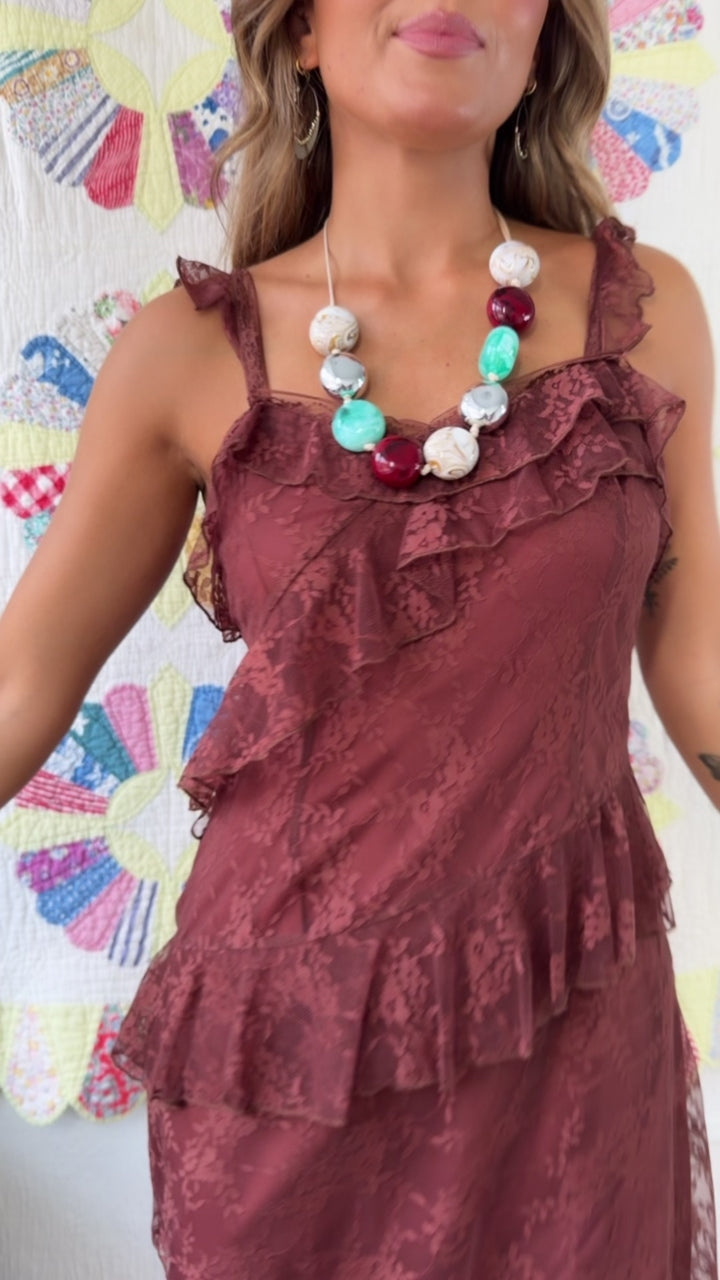 Pure Heart Ruffled Mini Dress, Brown