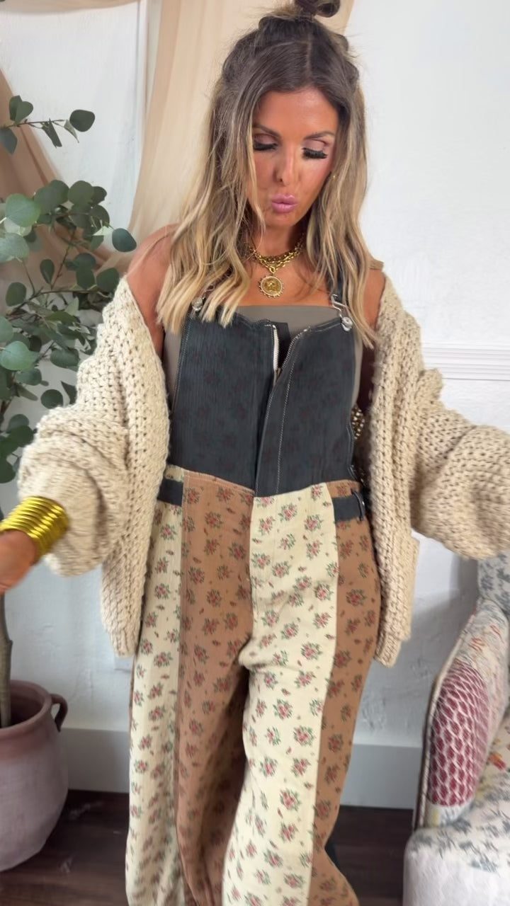 ECB Exclusive: Ruth Overall Bib, Charcoal Ginger Floral