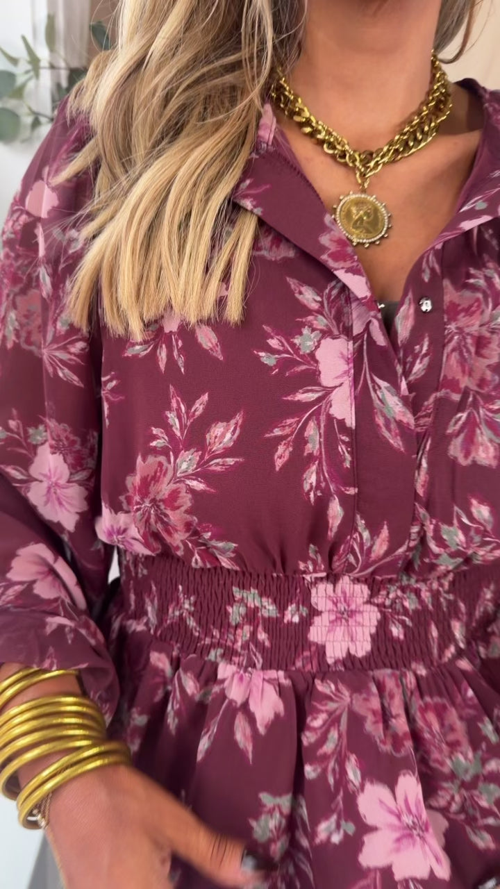 Simone Floral Blouse, Wine