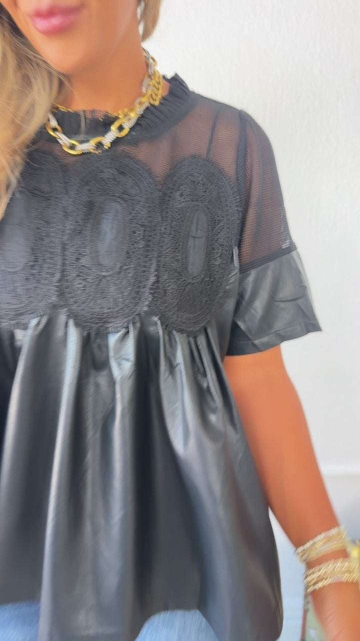 Simply Chic Leather Blouse, Black