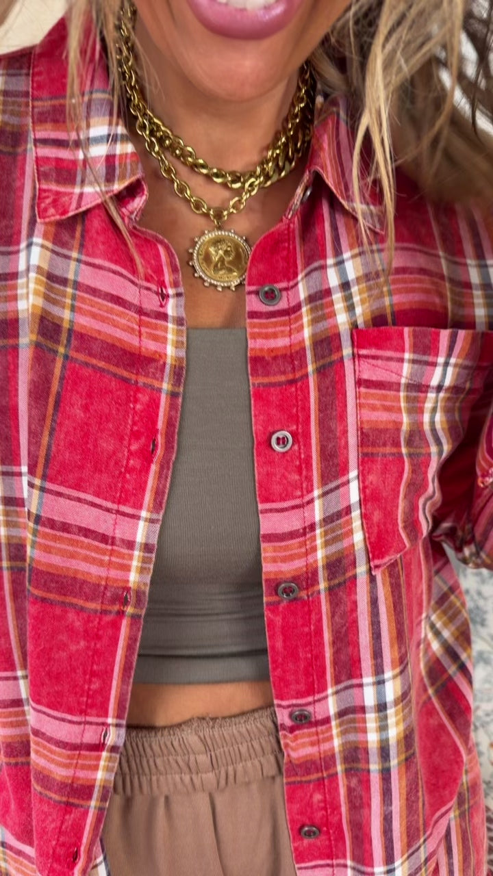 At The Campgrounds Relaxed Flannel, Washed Red