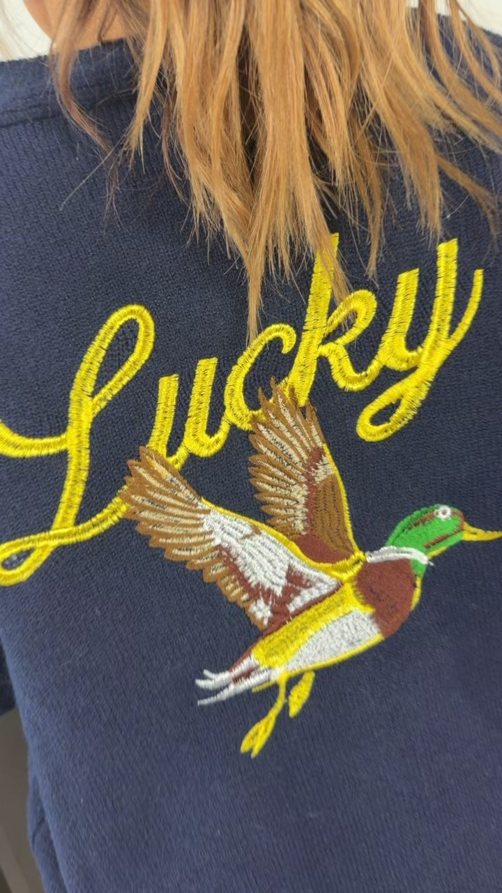 Lucky Duck Cardigan, Navy/Yellow