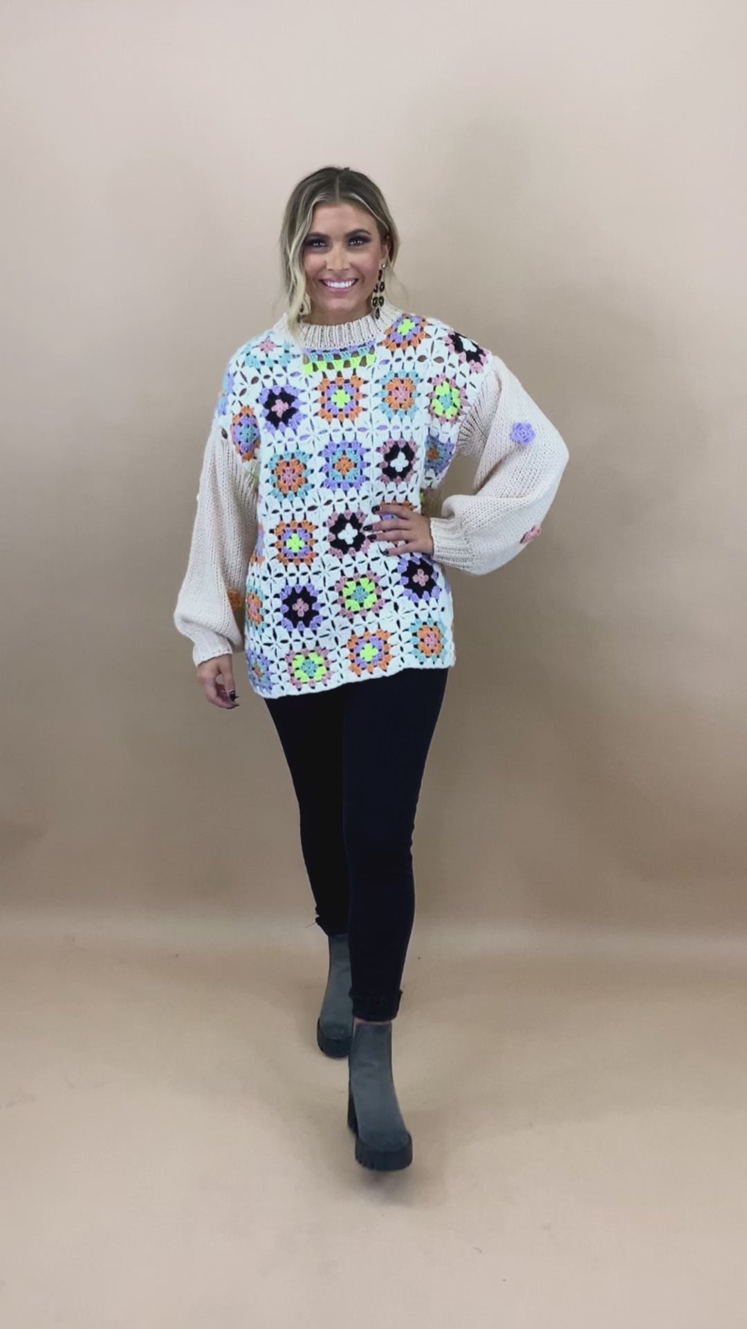 Colorful Crochet Knit Sweater
