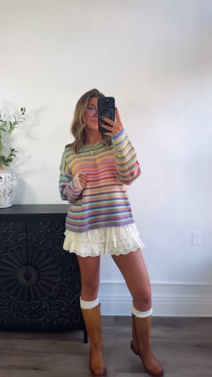 Painted Knit Striped Sweater, Purple/Sky