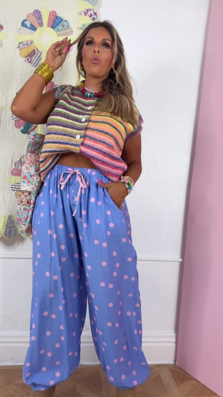 Polka Dot Love Balloon Pants, Periwinkle/ Pink
