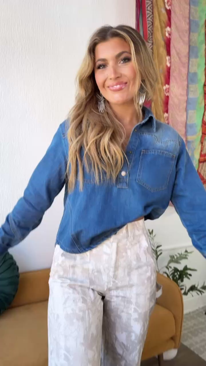 Cowgirl Blues Collard Top, Denim