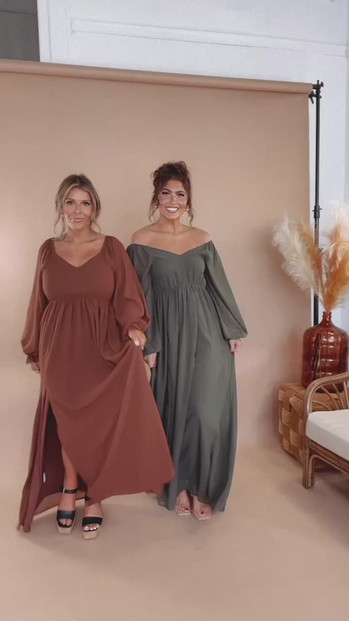 Timeless Romantic Chiffon Maxi Dress, Brown  Everyday Chic Boutique