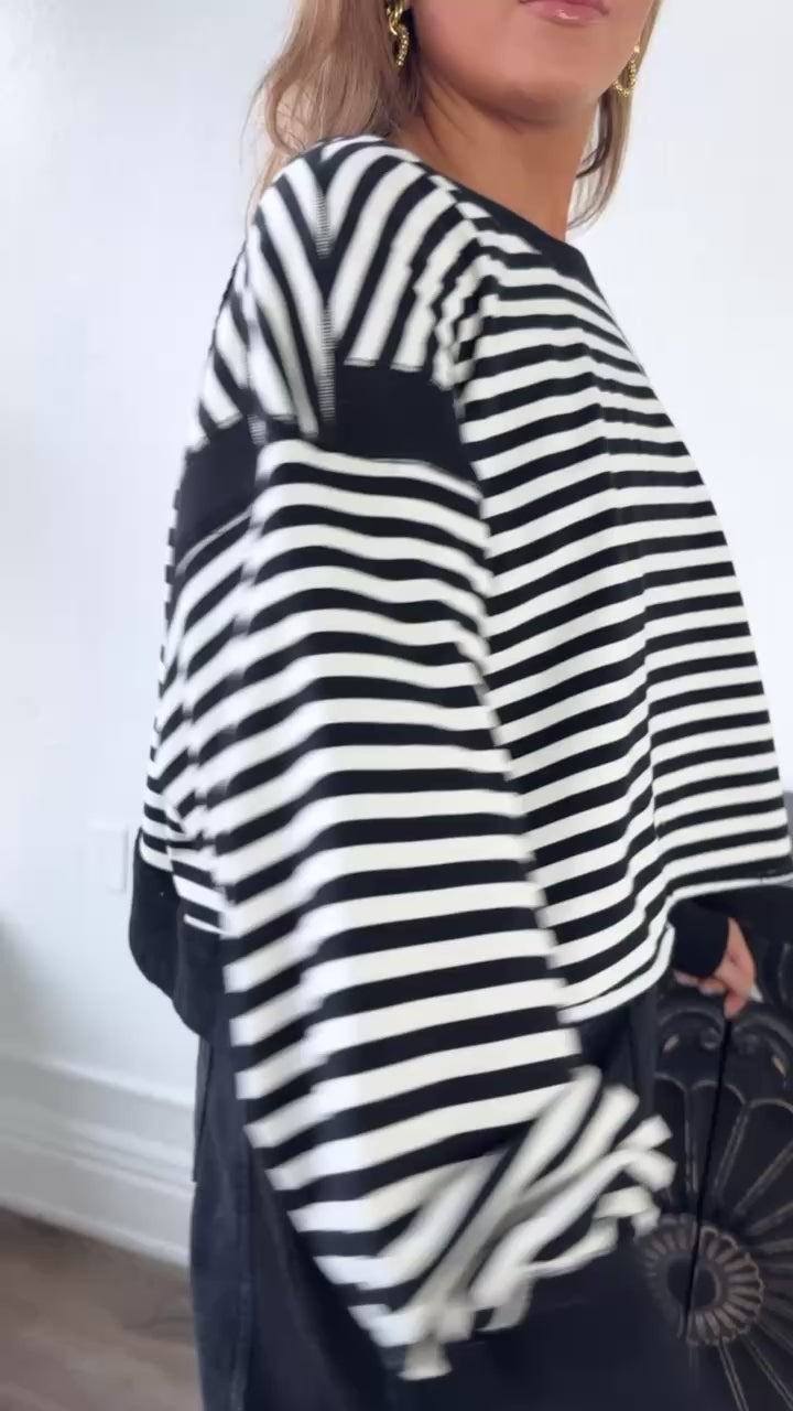 All About Balance Striped Top, Black/Ivory