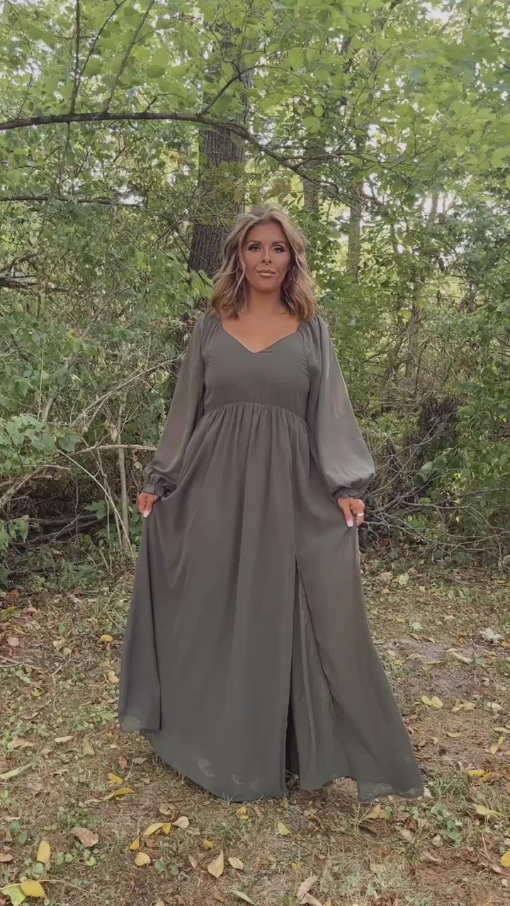 chinese dress ladies ECB Exclusive: Timeless Romantic Chiffon Maxi Dress, Olive – Everyday Chic  Boutique