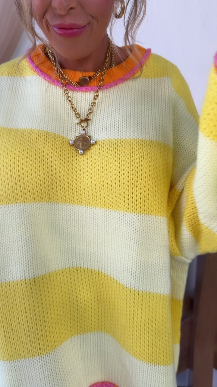 Old School Stripe Sweater, Lemon/Yellow