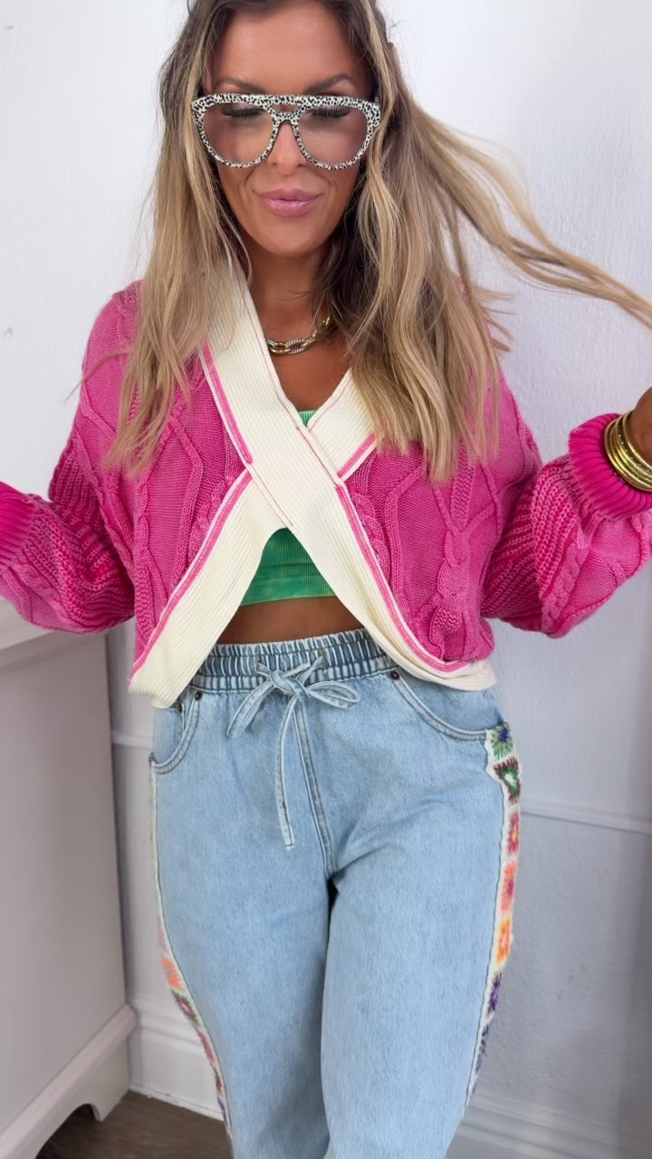 Texture Criss Cross Top, Hot Pink
