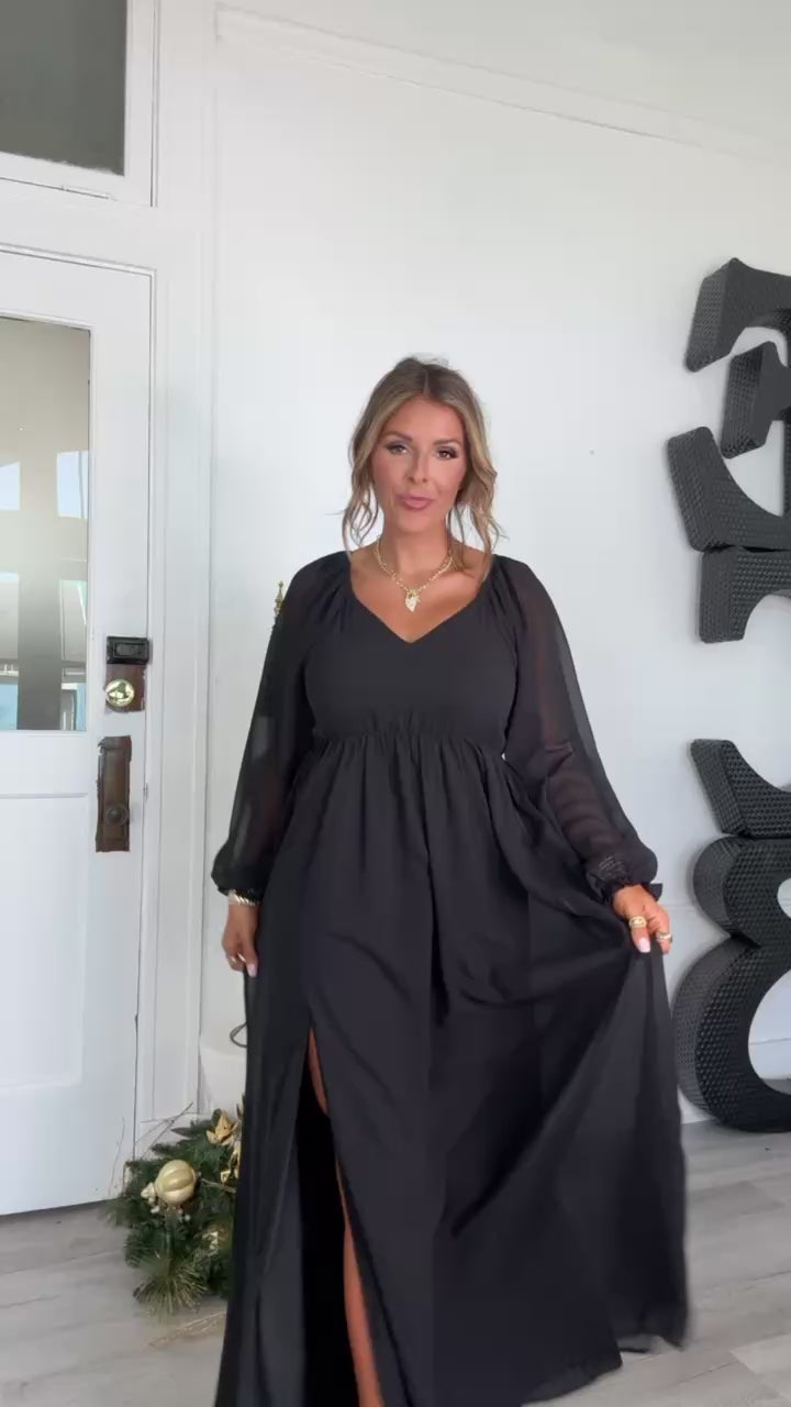 ECB Exclusive: Timeless Romantic Chiffon Maxi Dress, Black