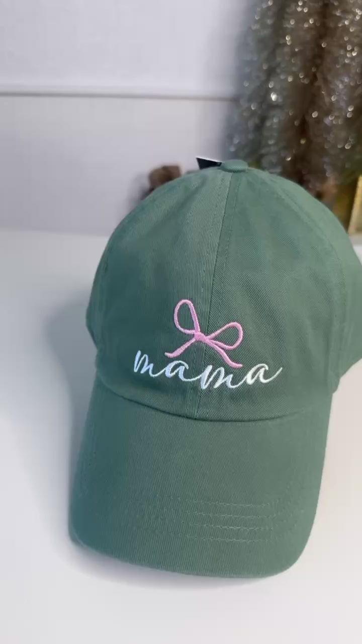 Embroidered Mama Bow Baseball Cap