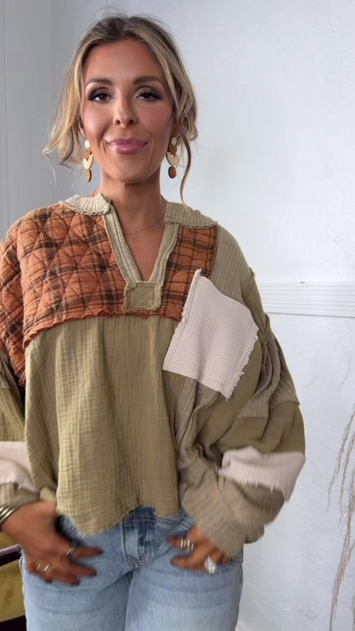 Patchwork Fields Top, Beige