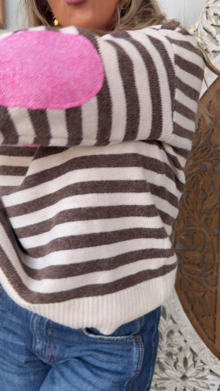 Lighthouse Lane Stripe Top, Mocha/Taupe