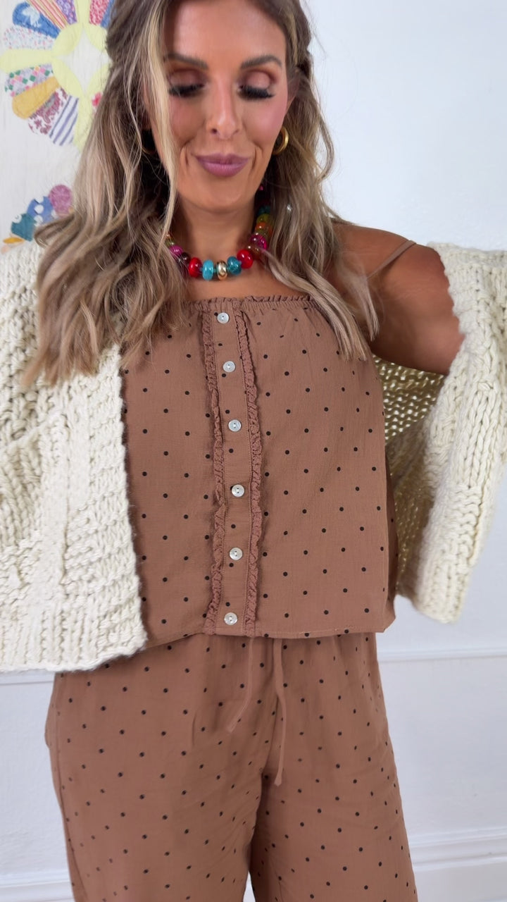 Polka Dot Two Piece Set, Mocha/Black