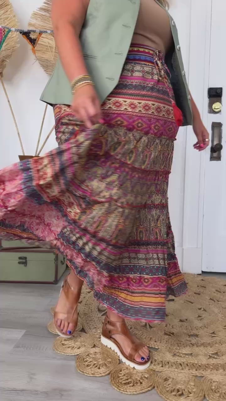 Brielle Boho Printed Maxi Skirt, Multi