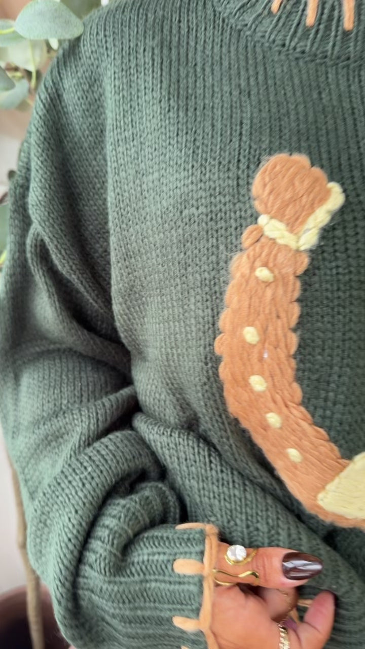 Lucky Horseshoe Knit Sweater, Deep Green