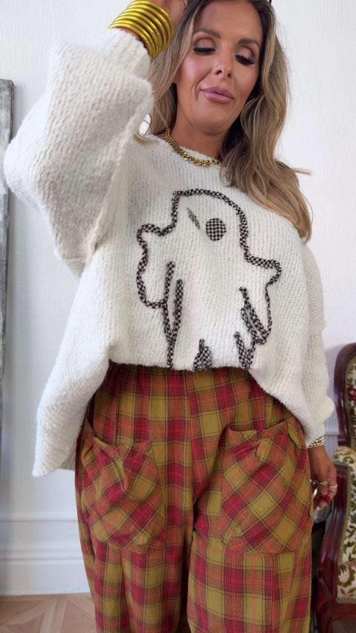 Ghostly Gingham Sweater, Ivory