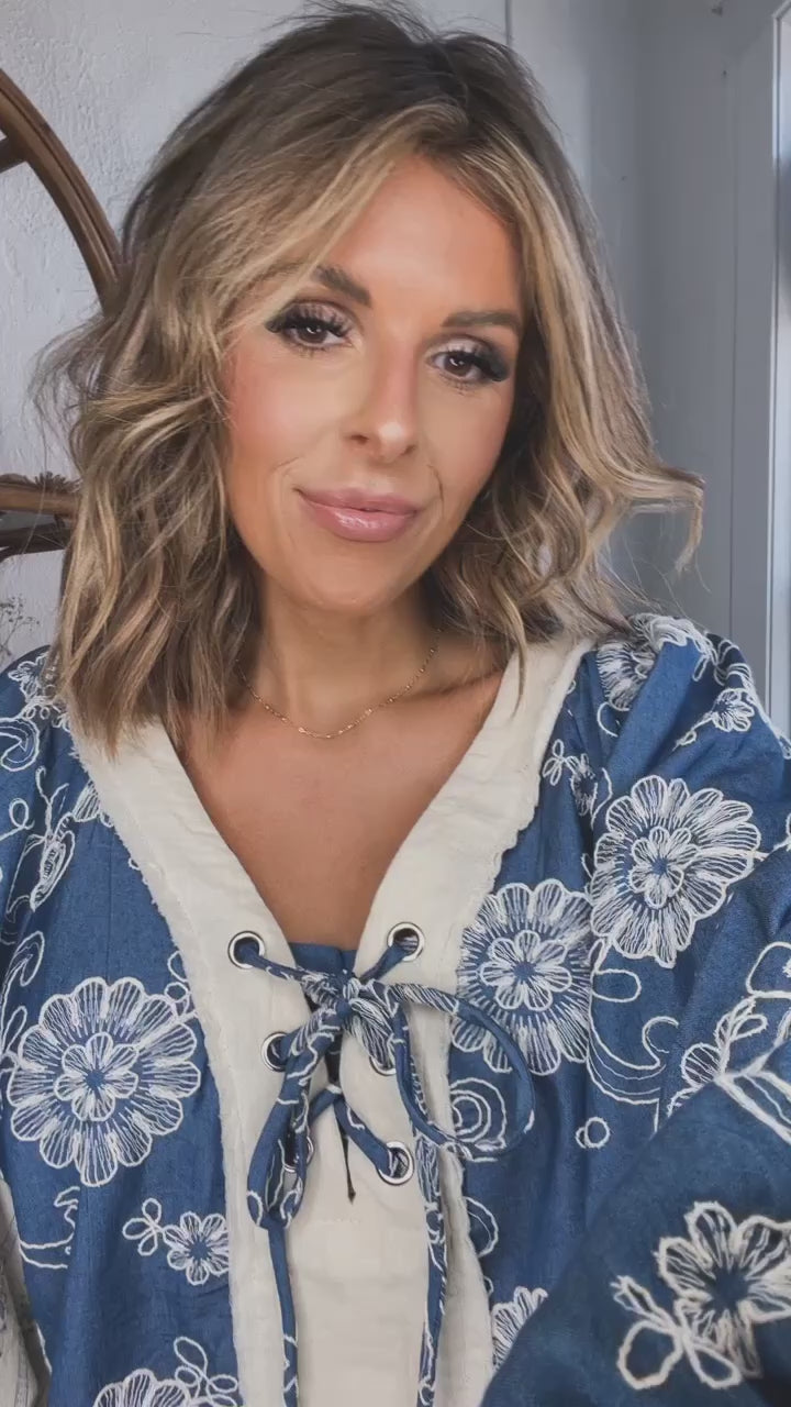 Petal Kiss Blouse, Denim Multi