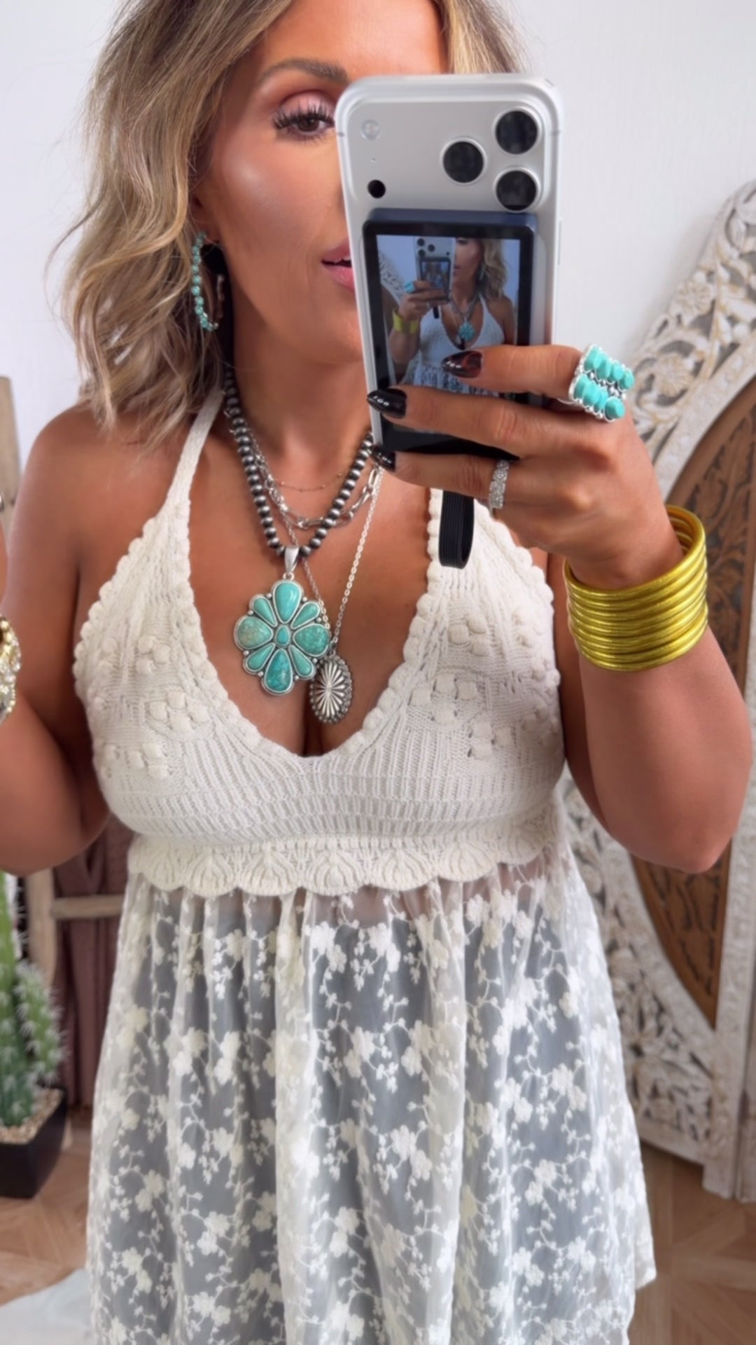 Halter Lace Tank, Cream