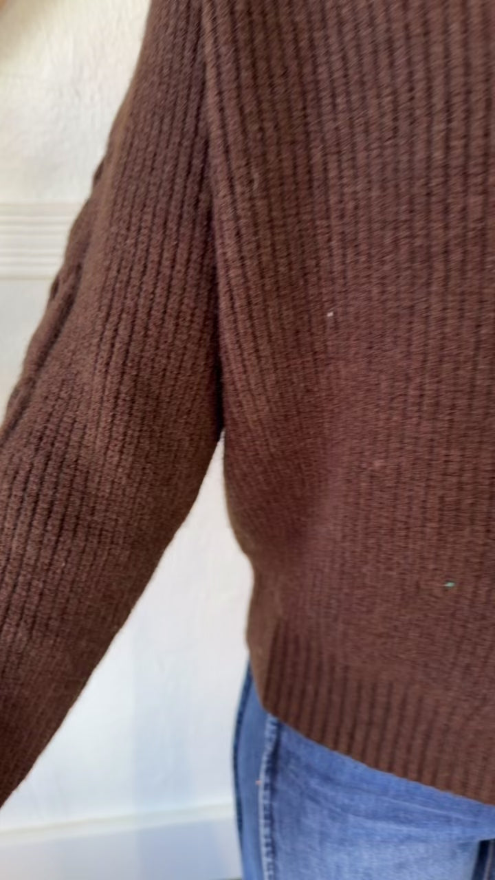 Denim Lined Sweater, Brown