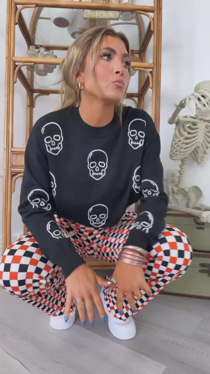 Embroidered Skull Sweater, Black