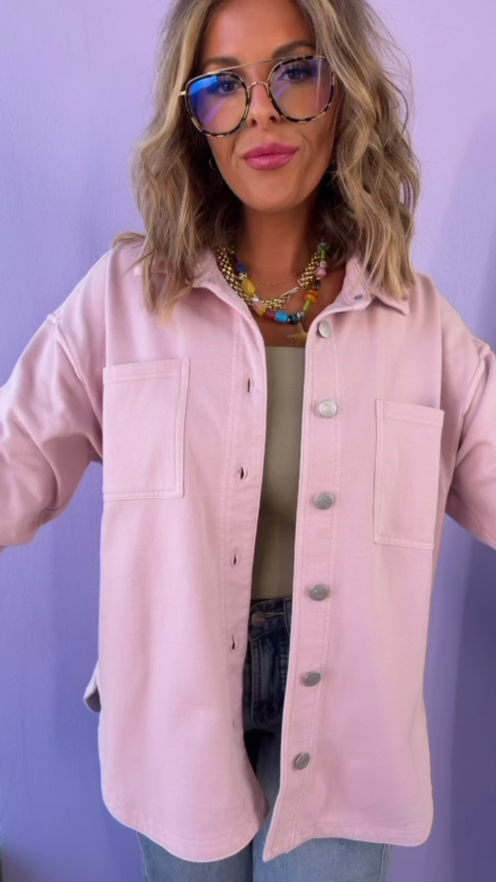 Washed Oversized Shacket, Dusty Pink