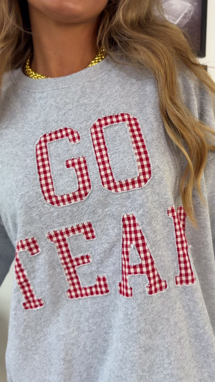 Go Team Gingham Crewneck, H. Grey