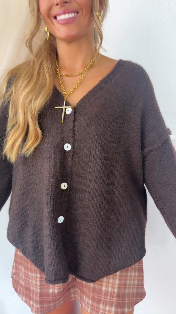 Oversized Knit Cardigan, Espresso
