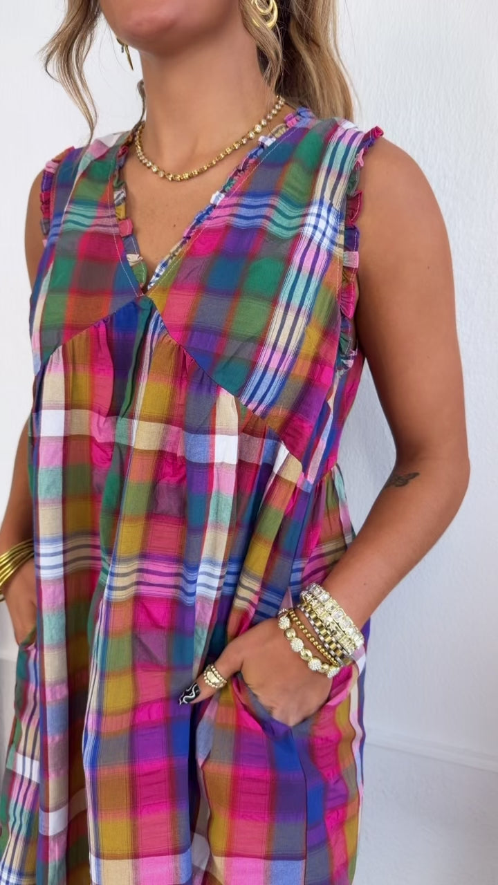 Timber Lodge Plaid Mini Dress, Pink/Nay Plaid