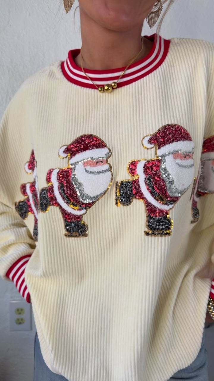 Holly Jolly Skatin’ Sequin Santa Sweater