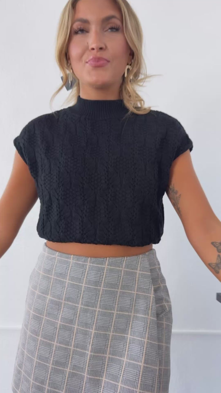 Urban Plaid Wrap Skort, Black/Camel