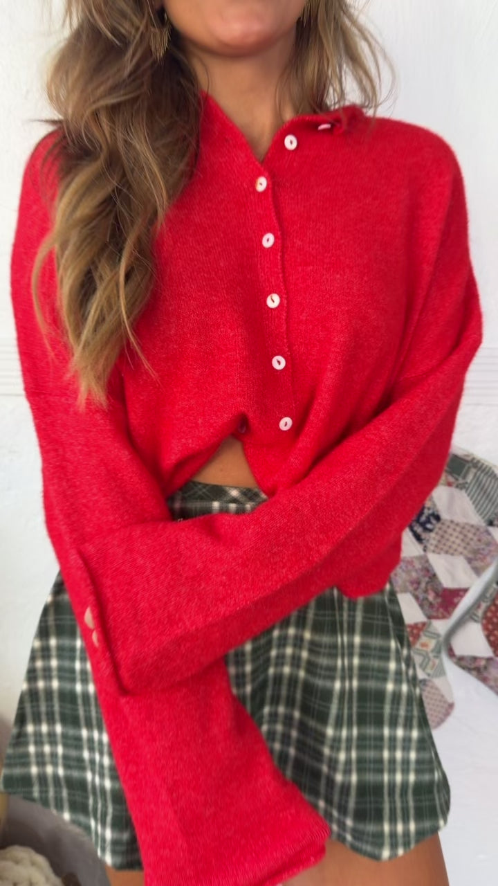 Penelope Knit Cardigan, Red