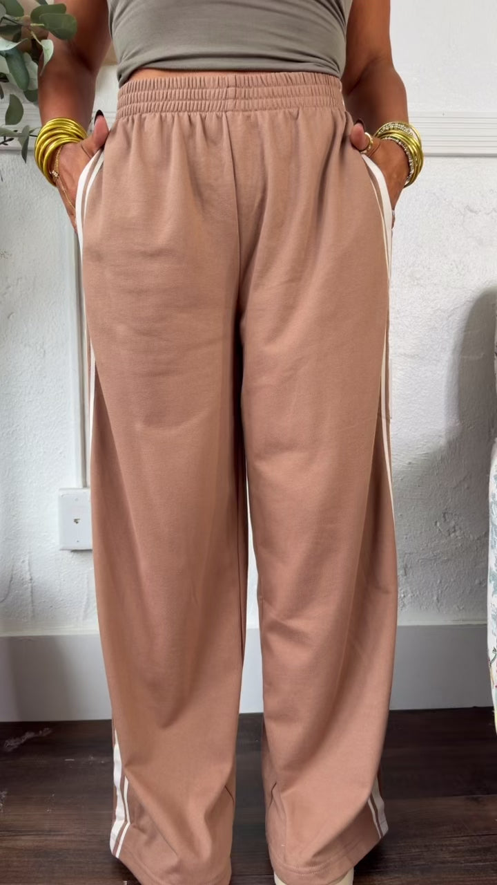 Track Style Relaxed Pants, Mocha
